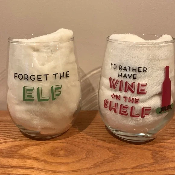 Christmas Wine Glasses (2) “Forget the elf” I’d rather have wine … - Picture 1 of 8